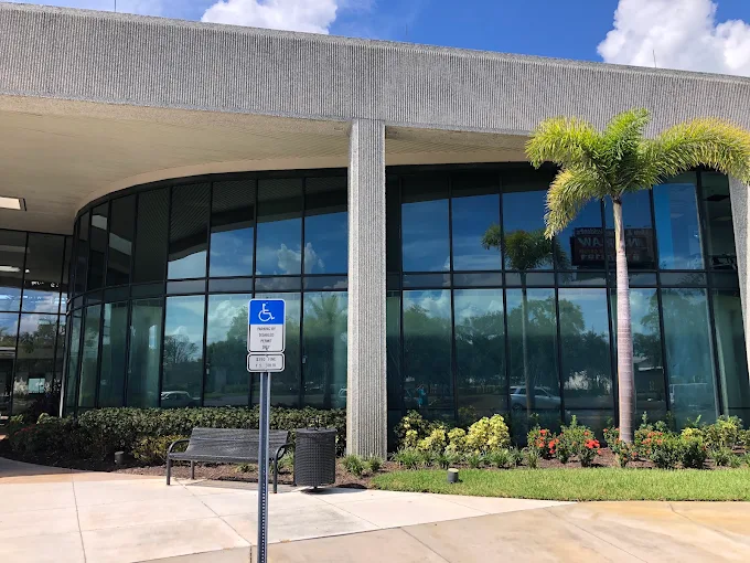 Medical office building entrance with tinted glass windows