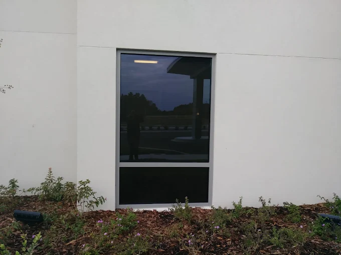 Ground floor office window with clear safety security film